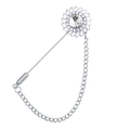 Silver sunflower brooch with a large central rhinestone and elegant hanging tassel chain - White (Silver Base)