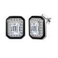Modern Art Deco S925 silver earrings with emerald cut zircon and black enamel finish - Lze42-p