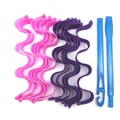 Set of 12 heatless spiral hair rollers in pink and purple with a blue styling hook - Pink Purple 12Pcs
