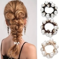 Élastiques à cheveux avec perles et strass en noir marron et beige pour femmes - Ensemble 3 Pièces Perle
