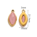 Gold stainless steel oval pendant with pink natural stone and measurement details - Rose Quartz