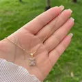 18K gold plated necklace featuring a cute teddy bear pendant with purple zircons - Purple