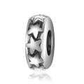 S925 sterling silver star charm spacer bead for DIY charm bracelets with metallic shine - Embossed Star Ring