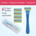 Rasoir manuel bleu pour femmes avec 4 lames de rechange et boîte de rangement - 1 Manche + 4 Têtes + Boîte / Bleu