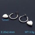Twisted C-hoop earrings in silver finish with a white heart-shaped pearl pendant - Steel Color (KE98948-KLX)