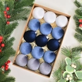 Set of 15 flocked velvet Christmas balls in blue and grey gradient tones inside a gift box - Velvet Blue Series (15PCS)