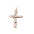 14K gold-plated stainless steel cross pendant with white pearls, 31x23mm size - Artificial Pearl Inlaid Style (AP40919) / 31x23mm