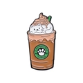 Emaille-Anstecknadel als Kaffeetasse mit weißer Katze und grünem Strohhalm - Takeaway Frappuccino Cat Style (QHXZ185)