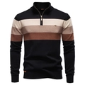 Detalle de jersey de punto con rayas de colores y cuello alto con media cremallera - S / Negro y Caqui