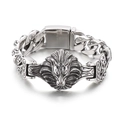 Men's retro wolf head titanium steel bracelet in silver gray finish with industrial style - Wolf Head Style (KB139276-KJX) / Antique Silver