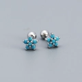 925 sterling silver flower stud earrings with sky blue stones and screw back closure - White Gold (Turquoise)