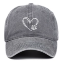 Vintage washed dark grey cotton baseball cap with embroidered heart and paw print - Adjustable / Gray