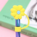 Silicone straw cover for Stanley cup with yellow flower pattern for 10mm straws - Yellow Blue Flower / 10mm