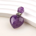 Natural heart shaped amethyst crystal perfume bottle pendant with metallic screw cap - Amethyst Heart