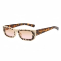 Retro rectangle leopard print sunglasses with stylish tinted lenses for UV protection - Beige Frame Brown Pink Lens