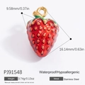 Miniature 3D strawberry pendant in stainless steel with vibrant red and green enamel - Simulation Strawberry Stainless Steel Pendant (PJ91548)