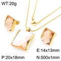 Golden snake chain necklace and square champagne stone earring set in stainless steel - Gold Champagne (KS225759-GC)