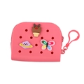 Pink silicone cartoon coin purse with cute ice cream charms and pink carabiner hook - Light Pink