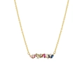 Detailed macro of 18K gold plated necklace featuring colorful rectangular zircons - Horizontal Bar