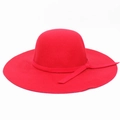 Elegant solid red wool felt wide brim cloche hat with ribbon bow for women - One Size(58cm) / Red