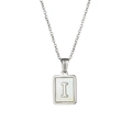 Silver rectangle pendant necklace with white mother of pearl and letter I detail - Letter I