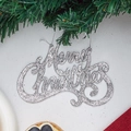Decorazione appesa Merry Christmas argento glitterato su rami di pino festivi - Argento