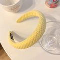 Serre-tête en tissu jaune tissé motif pied-de-poule avec étiquette faite main - Jaune