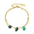 Bracciale a doppia catena in acciaio inossidabile dorato con pietre verdi - Oro Doppio Strato Pietra Verde (SB22041905)