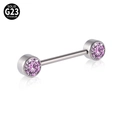 G23 titanium internal thread nipple ring with round cut pink zircon crystals - Purple Zirconia