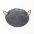Cute grey wool felt beret featuring small bear ears with pink lining detail - M (56-58cm) / Grey/Grey Rabbit Ears