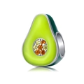 S925 silver avocado fruit charm with green enamel finish and sparkling gemstone core - Avocado with Gemstone Pit / Avocado (BSC129)