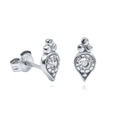 S925 sterling silver teardrop stud earrings with round white zircon and boho details - Silver Waterdrop Zirconia