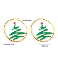 Gold plated stainless steel Christmas tree hoop earrings with green and red accents - Christmas Tree Hoop Earrings