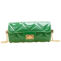 Mini green cylinder jelly bag with quilted pattern, gold chain and pearl details - Green