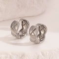 Silver ear cuff set featuring a textured cross diamond pattern on a sleek metal finish - One Pair Ear Buckle Silver (3899)