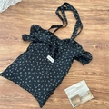 Black floral chiffon tote bag with yellow flowers and ruffled texture finish - Black Floral