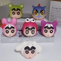 Detailed macro view of 6-piece colorful soft rubber Crayon Shin-chan squishy toy heads - Cartoon Boy Head Style 8cm