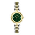 Elegant gold and silver steel band ladies watch with wave-petal bezel and green dial - Two-tone Green