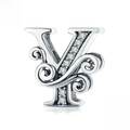 925 sterling silver letter Y charm bead with clear cubic zirconia stones for bracelets - Letter Y