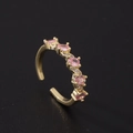 Macro shot of gold adjustable ring featuring five oval pink stones and zircon accents - Five Oval Gemstones Style