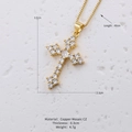 Vintage bohemian gold cross necklace with colorful CZ zircon stones and dimension details - Creamy White (White Zirconia)