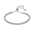 Detail of silver beaded bracelet with high-polish 4-10mm spheres and adjustable slide clasp - 4mm Round Bead / White Gold