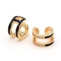 U-förmige vergoldete Ohrmanschette mit schwarzer Emaille und Zirkonia für Damen - 14K Gold Schwarzes Emaille Strass (H-12045 Schwarz)