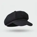 Classic dark blue denim newsboy cap with vintage octagonal stitch design - One Size / Denim Cloud Hat-Black