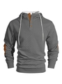 Détail d'un sweat à capuche gris pour homme avec motif en tricot et boutons marrons - Gris clair