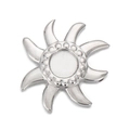Polished silver stainless steel sun pendant charm with beaded center and curved rays - Silver Sun Style (KLJ4125-Z)