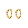 Chic double-layer golden hoop earrings featuring three elegant white pearls - Gold Triple Pearl Decoration Style (JDE2022955-P)