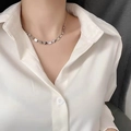 Minimalist silver LOVE cube stainless steel snake chain necklace worn by a fashion model - Silver Necklace (8914LOVE Square Block Necklace)