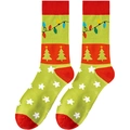 Detail of Christmas knit socks featuring vibrant festive lights and tree patterns - One Size / Light Green Light Strip Christmas Tree Style (A1264)