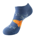 Blauwe enkelsokken met oranje en witte haaienpatronen gemaakt van zacht gebreide stof - Eén maat / C11 (Denim Blauw Oranje Haai)